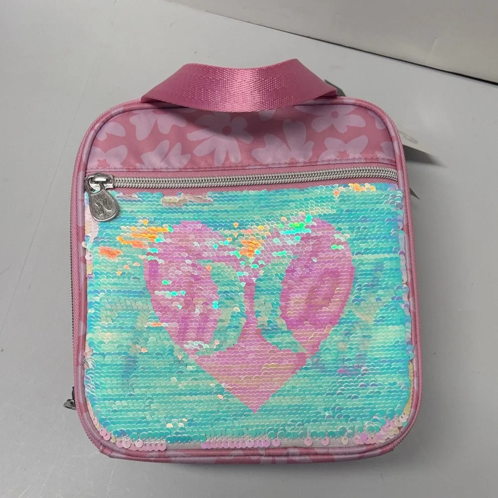 Set of 2 Hurley Lunch Box Tote Bags Flip Sequins Peony Pink Black Zebra NWT